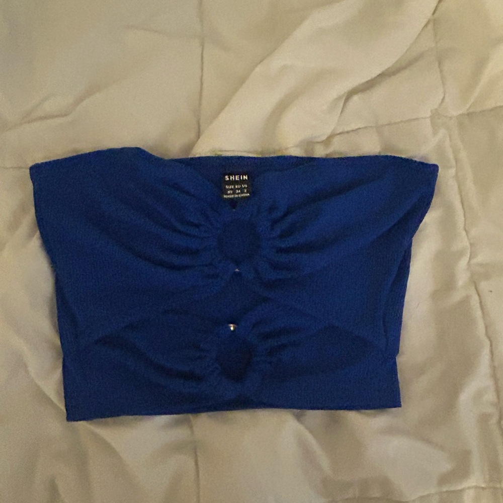 SHEIN Blue Ruched Cut Out Crop Top
